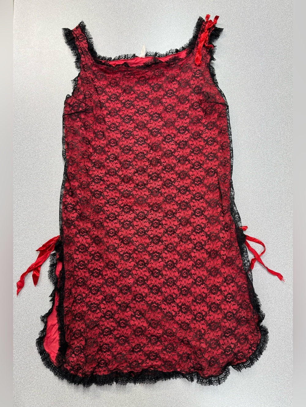 Vintage Belinda Lace Ribbon Bow Slip Dress Red Black Romantic Vampire Goth